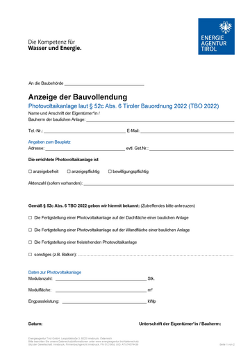 Anzeige der Bauvollendung